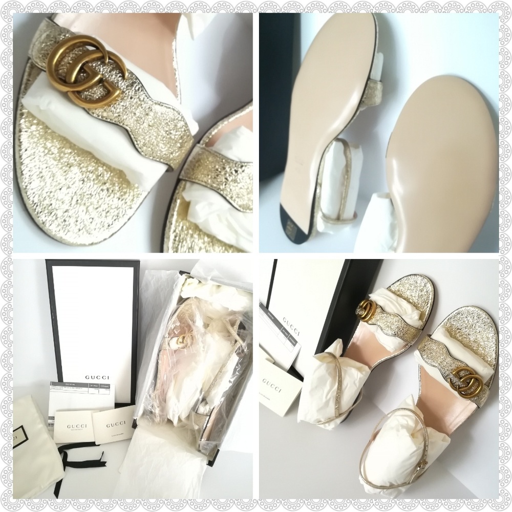 🌹NEW🌹GUCCI Metallic Leather Sandals ✔️AUTHENTIC*